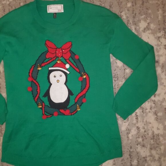 Ugly Christmas Sweater Penguin Christmas Green Sweater Size XL - Picture 3 of 15